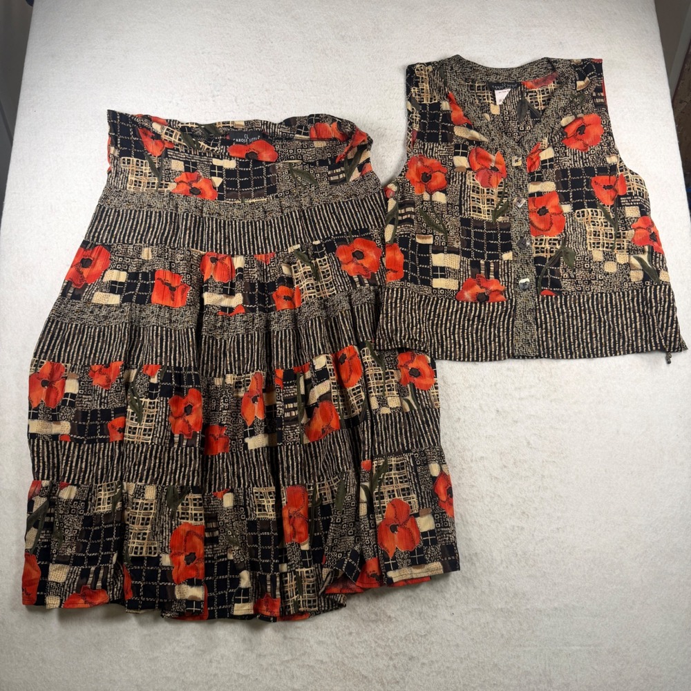 Carole Little Petites Vintage 2 Piece Set Poppy Floral Vest Skirt‎ 726252S